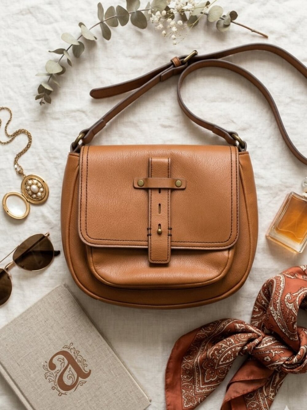 a.n.a A New Approach Cognac Faux Leather Crossbody Saddle Bag Brown